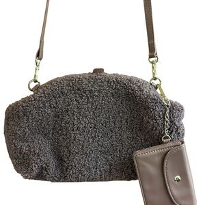 Isaac Mizrahi Deep Mauve Crossbody Bag, and Coin Purse with Sherpa Texture NWOT
